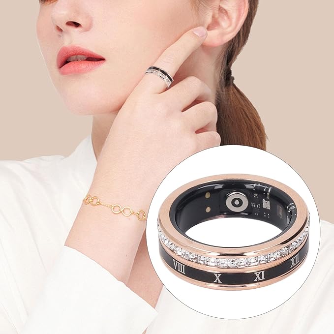 Smart Ring Health Tracker, Heart Rate Monitor Sleep Ring, Fitness Tracker for Monitoring Pressure, Oxygen, Step, Calories, Vintage Smart Rings for Men Women (8)