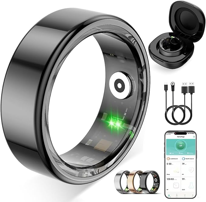 Smart Ring for Women Men,No Subscription Fee,Fitness Tracker Ring with Heart Rate, Sleep Monitoring, Blood Oxygen, Step Counting for iOS and Android, Waterproof(Black, 10)