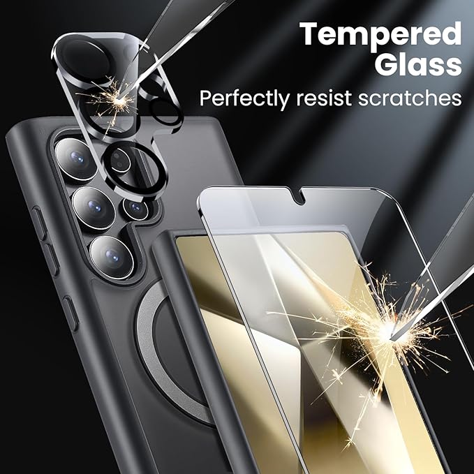 360° Rotatable Stand for Samsung Galaxy S24 Ultra Case Magnetic with Screen Protector X1, Compatible with MagSafe, 16FT Mil-Grade Shockproof for Galaxy S24 Ultra 6.8", Black