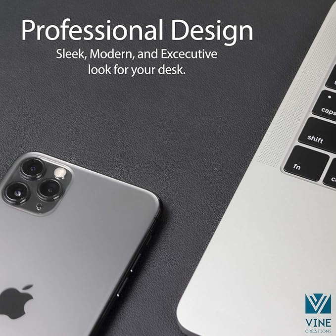 Leather Desk Pad 36" x 20", Vine Creations Office Desk Mat Waterproof Black - Premium Quality - Smooth Mouse Writing Surface - Maximum Protection Dual-Sided Pu Leather Blotter for Desk Office/Home