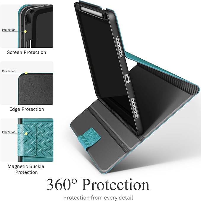 auaua Case for iPad Pro 11 Inch (M5/M4) 2025/2024, PU Leather Case with Pencil Holder, Supports Pencil Pro and Pencil(USB-C), Adjustable Angles, Auto Sleep/Wake (Green)