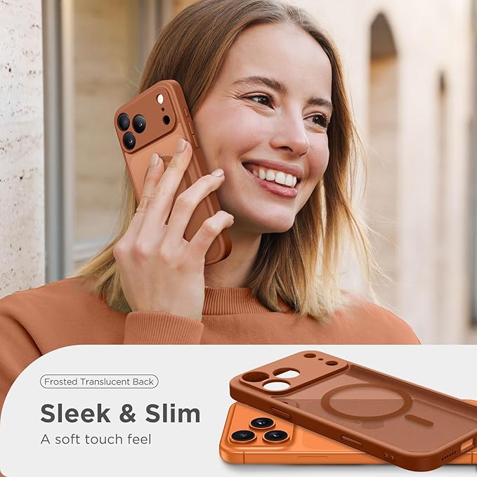CAPRARO Magnetic for iPhone 17 Pro Max Case, Upgraded [Full Camera Protection] [Compatible with MagSafe] Protective Translucent Matte Women Girl Phone Case Cover, Dark Orange