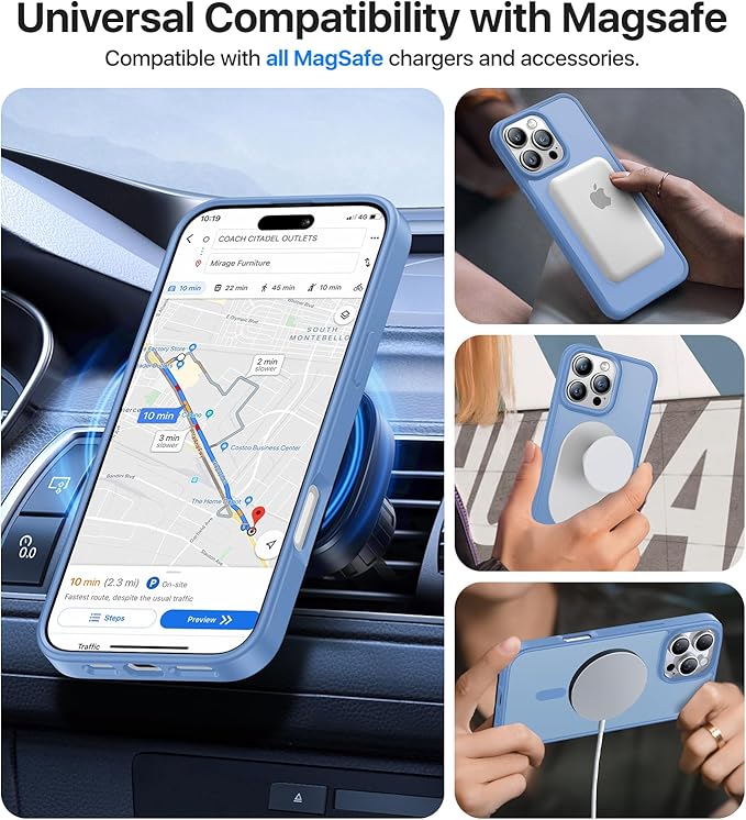 Magnetic for iPhone 16 Pro Max Case[Compatible with MagSafe][Military-Grade Drop Protection][Anti-Yellowing] Shockproof Translucent Matte Cover for iPhone 16 Pro Max Phone Case,Light Blue