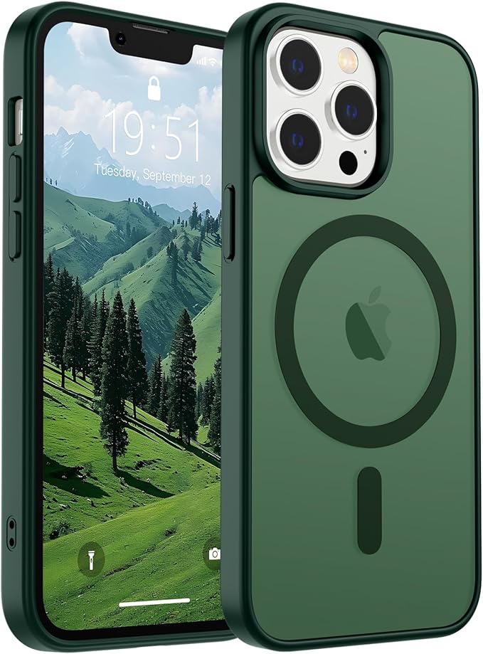 SUPFINE Magnetic for iPhone 13 Pro Max Case (Compatible with MagSafe) (Military Grade Drop Protection) Translucent Matte Shockproof Phone Case,Forest Green