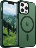 SUPFINE Magnetic for iPhone 13 Pro Max Case (Compatible with MagSafe) (Military Grade Drop Protection) Translucent Matte Shockproof Phone Case,Forest Green
