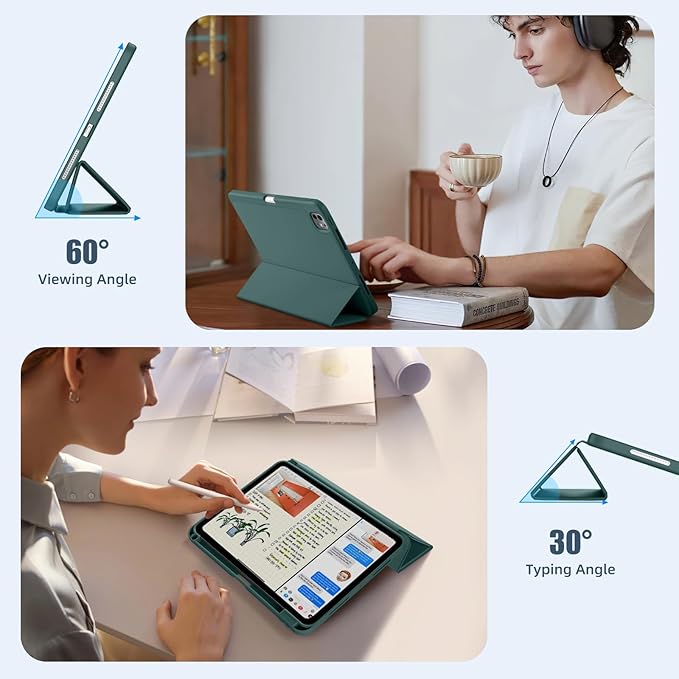 Kidopire New Compatible with iPad Pro 11 Inch Case (M4 2024/M5 2025) with Pencil Holder, Smart Cover with Protective Trifold Stand & Soft TPU Back, Auto Wake/Sleep, Support Pencil Pro, Pine Green