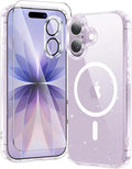 toushion 3 in 1 for iPhone 17 Case Clear Glitter,Fits MagSafe, Not Yellowing, Screen Protector*1 Camera Lens Protector*1, Military-Grade Protection for Phone Cover 6.3 inch