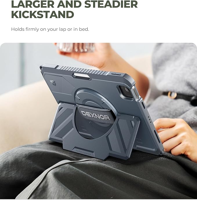 Dexnor Case for iPad Air 11 inch M4/M3/M2, iPad Air 5th/4th Generation 10.9 inch Rugged Case with 360° Rotating Hand Strap & Stand & Screen Protector & Pencil Holder Shockproof Full-Body Cover, Blue