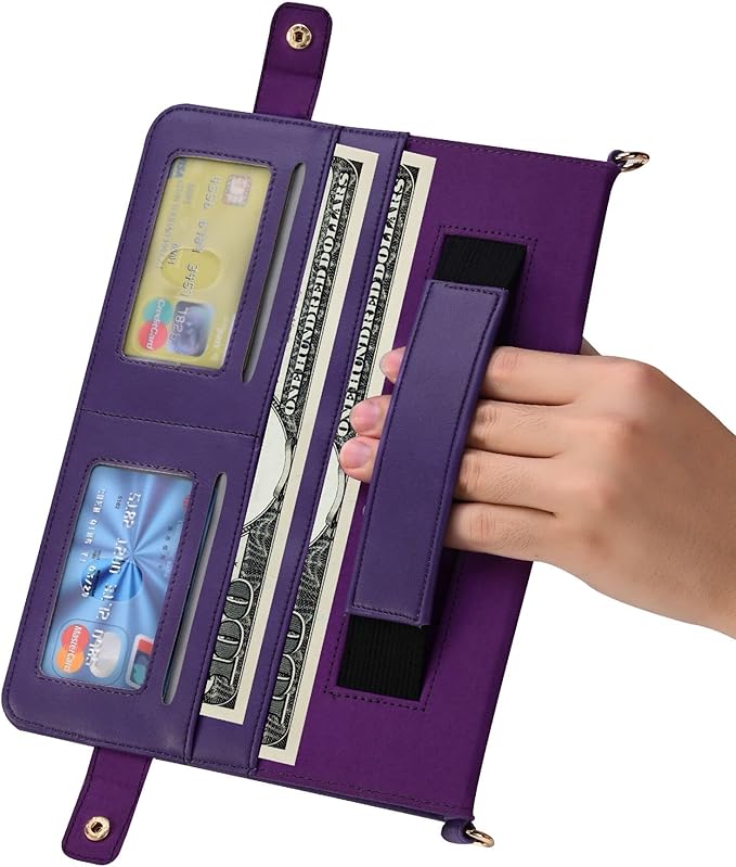 Handbag Case for iPad Air 13" & Pro 12.9" 2018-2022, Techcircle PU Leather Folio Stand iPad Crossbody Wallet Case with Pencil Pocket, Card Slots, Hand Strap+Shoulder Strap, Purple