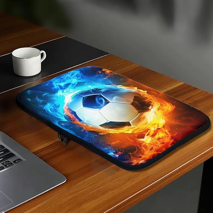 Water and Flame Football Laptop Protective Sleeve for Men Boys Computer Sleeve 10 inch Laptop Case Bag Portable Computer Carrying Case Suitable GITS for Teens