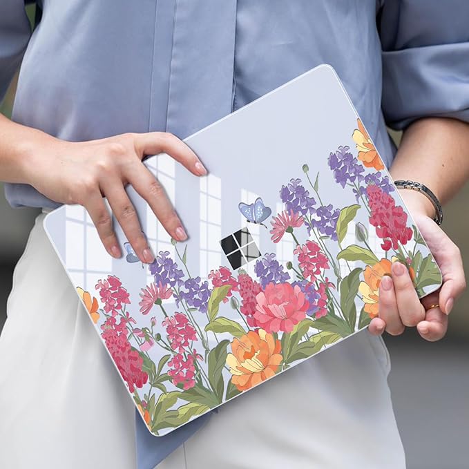 Case for 13 Inch Microsoft Surface Laptop 2025 Release 2095, Lightweight Scratch-Resistant Pattern Plastic Hard Shell Case for Microsoft Surface Laptop 13 2095 Cover, Pink & Purple Flowers