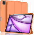 ZryXal New iPad Air 13 Inch Case M3 2025/M2 2024 with Pencil Holder, Trifold Stand Smart Case with Soft TPU Back,Auto Wake/Sleep(Orange)