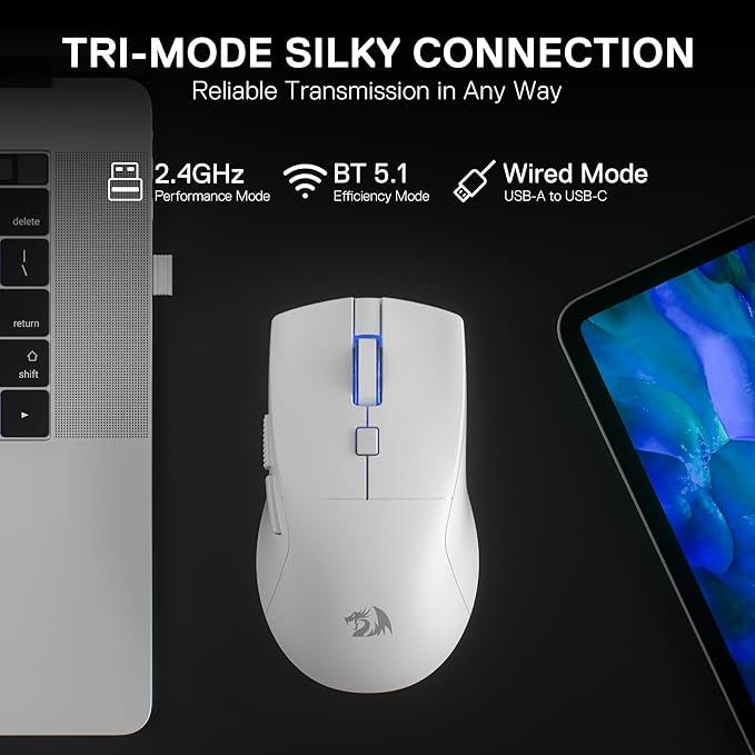 Redragon M618 LIT Wireless Gaming Mouse, 10000 DPI Optical Ergonomic Mouse with 6 Programmable Buttons, 70G Ultra Lightweight, Software Supports DIY Keybinds