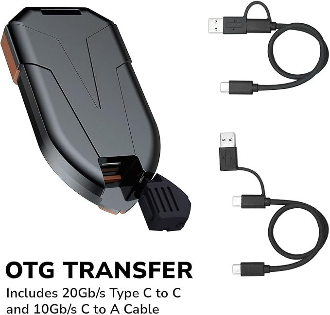 DATO 1TB External SSD, ARES Amber Shield Portable SSD w/LED, Up to 1600/1500 MB/s, OTG-Supported, IP67 Waterproof USB 3.2 Gen 2x2 Type C Rugged External Solid State Drive