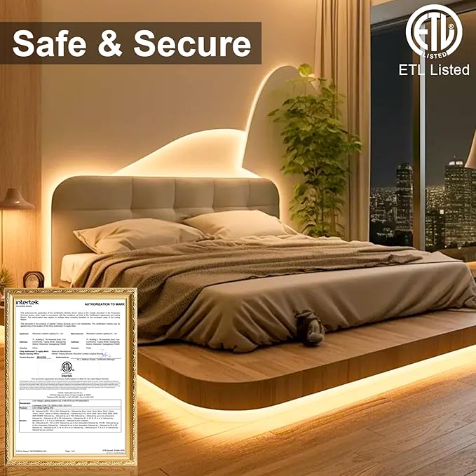 COB LED Strip Lights, ETL Listed Warm White Light Strip 2700K, 16.4ft 24V COB Lights with 1600 LEDs, CRI 90+, Remote, 24V Adapter, LED Lights for Cabinets, Home DIY Lighting Indoor Decoration