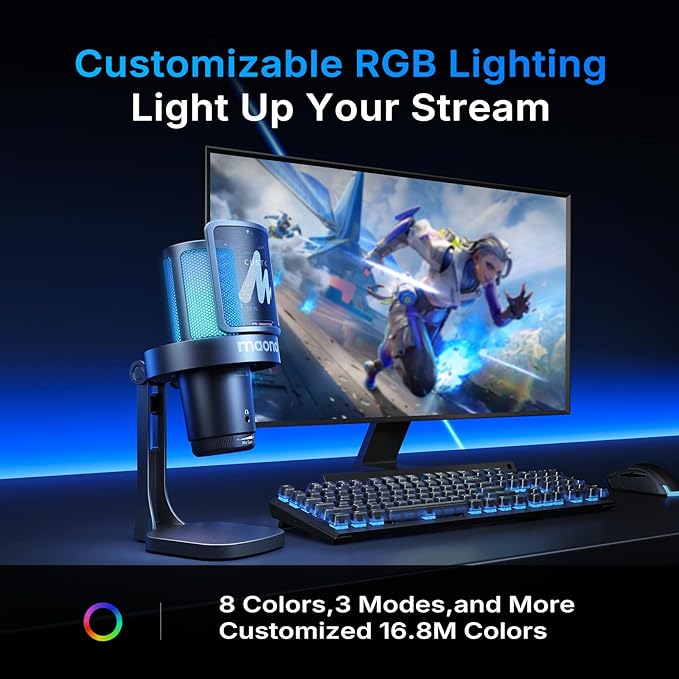 MAONO DGM20W Wireless Microphone for PC, Condenser USB Mic for Gaming Streaming with Noise Cancellation & Quick Mute,Gain Control,RGB,Software, Computer Desktop Mic for PS5 Twitch Discord
