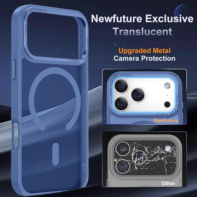 Newfuture Magnetic for iPhone 17 Pro Case [Compatible with Magsafe] [Military Grade Drop Protection] Translucent Matte Anti-Scratch Shockproof Protective Phone Cover 6.3 Inch, Light Blue
