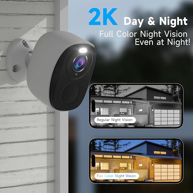 3PCs 2K Security Camera Wireless Outdoor, Solar Camera for Home Security, Battery Powered WiFi Security Cameras with Color Night Vision, AI Motion Detection, 2-Way Audio, IP65, SD/Cloud, Works Alexa