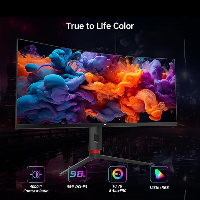 KTC 34 inch Curved Ultrawide Gaming Monitor, 180Hz WQHD 3440x1440 PC Monitor, 21:9, 1ms, 1500R, Adaptive Sync, HDMI Display Port, PBP/PIP, Height/Tilt/Swivel/Pivot Adjustment, VESA Mount, H34S18S