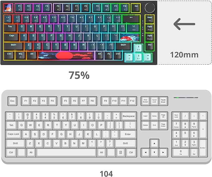 Fogruaden Wired 75% Percent Mechanical Keyboard, RGB Backlit 75 Percent Gaming Keyboard, Gasket Mount TKL Mechanical Keyboard, Hot Swappable Red Switch, NKRO Compact Keyboard with Volume Knob