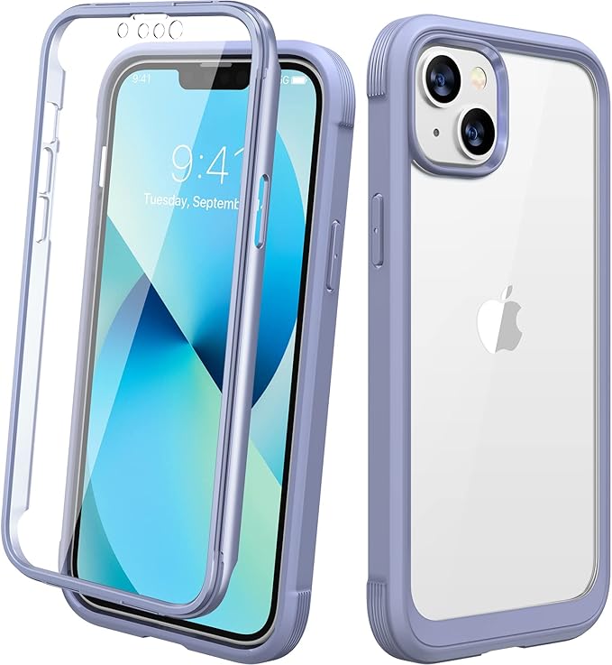 Diaclara Designed for iPhone 13 Case, Full Body Rugged with Built-in Touch Sensitive Anti-Scratch Screen Protector, Soft TPU Bumper Case for iPhone 13 6.1" (Lavender Gray)