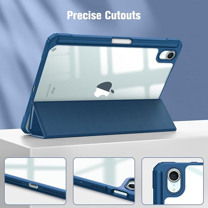 Fintie Hybrid Slim Case for iPad Mini 7 (A17 Pro, 7th Generation) 2024 / iPad Mini 6 (6th Gen) 8.3 Inch, [Built-in Pencil Holder] Shockproof Cover Clear Transparent Back Shell, Marine Blue