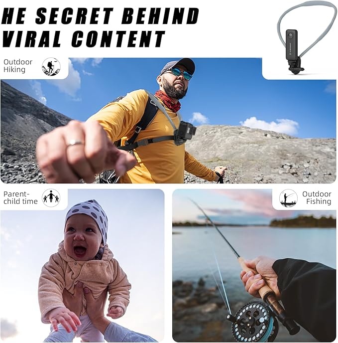 KINGJOY Action Camera Neck Mount, Flexible Silicone POV Neck Holder with Anti-Shake Chest Strap, Quick Release Magnetic Adapter Compatible with Hero 13/12, Action 5/4 & 360 Cameras for Vlogging
