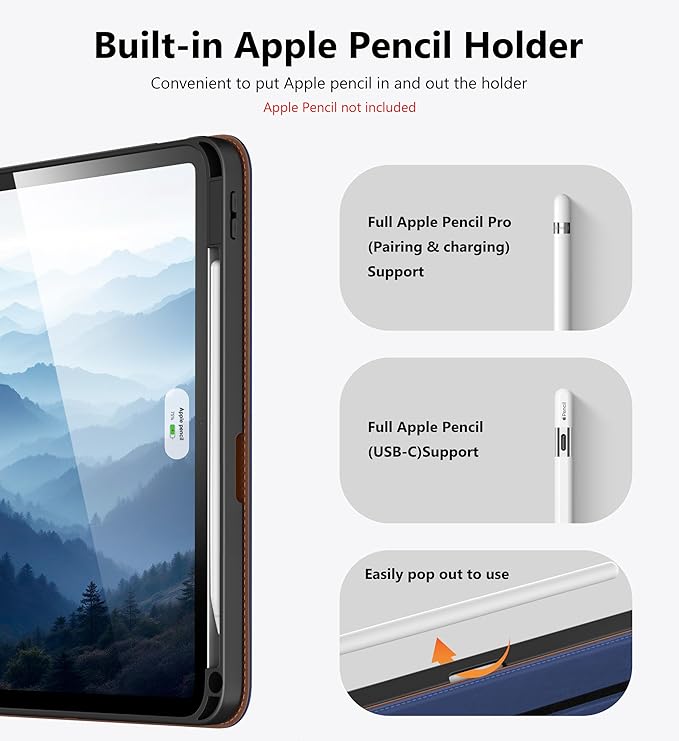 DTTO for iPad Air 11 inch Case M4 / M3 / M2 (2026/2025/2024), iPad Air 5th / 4th Gen (2022/2020), 360 Degree Rotating Premium Leather Folio Stand Cover with Pencil Holder, New Navy Blue