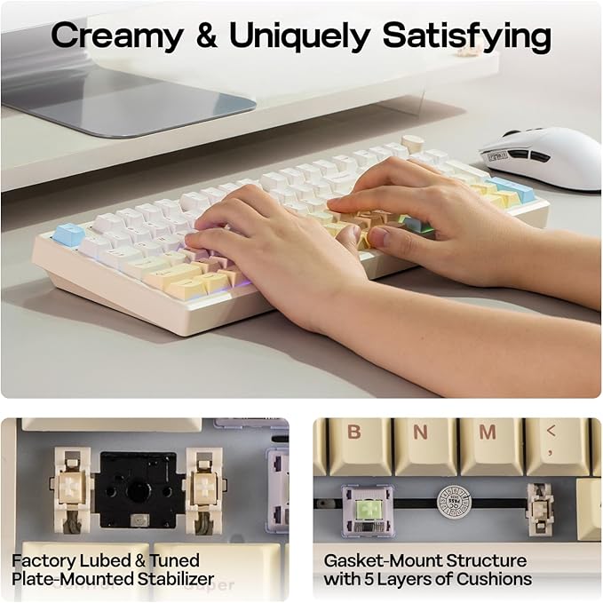EPOMAKER Galaxy100 Lite QMK/VIA Gaming Keyboard with 8000mAh Battery and Numpad, 1800 Aluminum Mechanical Keyboard, USB-C/BT/2.4Ghz, Hot-Swap, Creamy Sound (Creamy White, Marble White Switch)