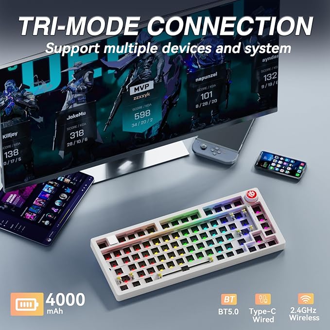 LEOBOG Hi75C Pro Wireless Mechanical Keyboard Kit – Aluminum Alloy Gasket Mount 75% Barebones DIY Base with Hot Swap, RGB Backlighting & Volume Knob – Enhanced Custom Gaming Keyboard Build, 4000mAh