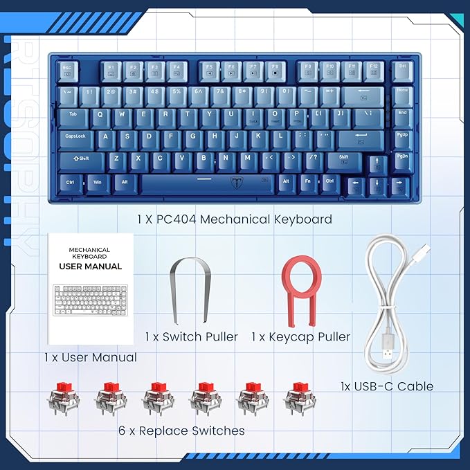 RisoPhy 60 Percent Mechanical Gaming Keyboard - 82 Keys Hot Swappable, Linear Silent Red Switches, Blue PBT Keycaps, Compact Mini RGB Led Backlit Wired, Pro Driver Supported