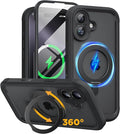 Miracase for iPhone 17 Case with 360° Magnetic Ring Stand [Compatible with Magsafe] Full-Body Drop Proof Bumper Phone Case with Built-in 9H Tempered Glass Screen Protector,Black