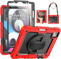 SEYMAC Case for iPad Air 5th/4th Generation 10.9 Inch, Full-Body Heavy Duty Protective Case with Rotating Stand, Screen Protector and Hand/Shoulder Strap for Air 5/ Air 4, Red