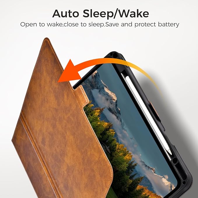 Slim Case for iPad Pro 11 Inch M5/M4 (2025/2024) A3357/A3358/A2836/A2837 with Pencil Holder,Lightweight Cover,Magnetic Closure,Multi Angle Stand,Typing Angle,Auto Sleep/Wake,Brown