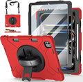 Case for iPad Pro 13 Inch M5 2025/ M4 2024: Military Grade Cover for iPad Pro 13" with Screen Protector - Stand - Handle - Shoulder Strap - Pencil Holder- Red
