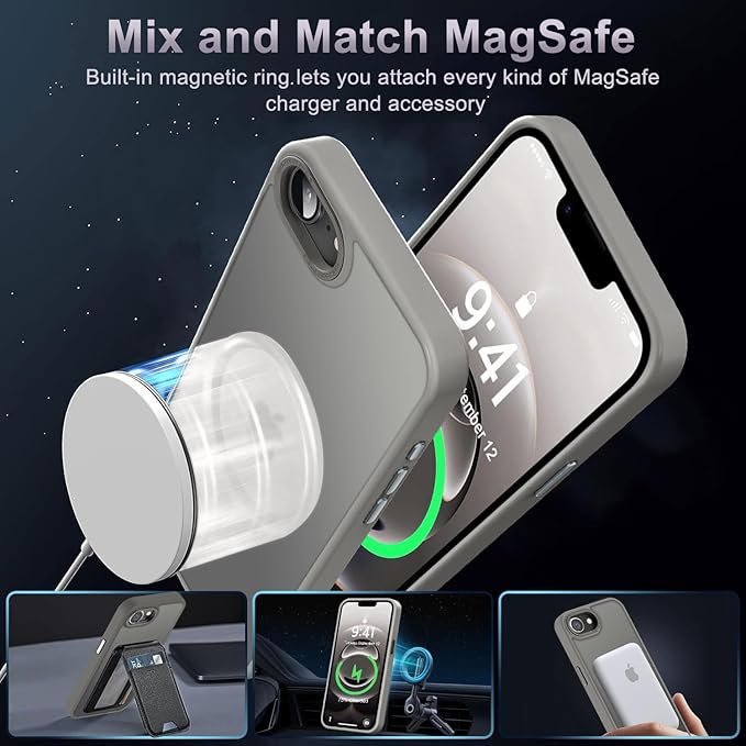 Newfuture Designed for iPhone 17e Case & iPhone 16e Case with Magnetic [13 FT Military Drop Protection] [Compatible with Magsafe] Translucent Shockproof with Anti-Fingerprint Phone Case, Titanium Gray