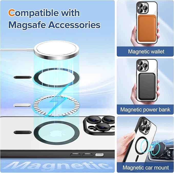 Hython Magnetic Clear for iPhone 12 Pro Max Case with Camera Lens Protector [Compatible with MagSafe] Plating Edge Slim Soft TPU Cover Protective Phone Case for iPhone 12 Pro Max 6.7", Matte Black