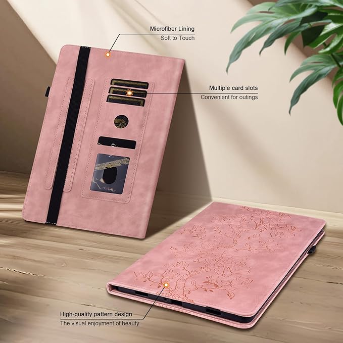 Case for iPad Pro 11 Inch (M5/M4) 2025/2024, Auto Wake/Sleep Slim PU Leather Folio Cover with Multi-Angle Stand and Pen Holder, Pink