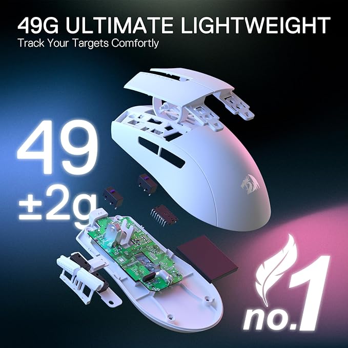 Redragon M916 PRO 3-Mode Wireless Gaming Mouse, 55G Ultra-Light 26K DPI Mouse w/Ergonomic Natural Grip Build, Full Programmable Buttons, Software Supports DIY Keybinds & DPI