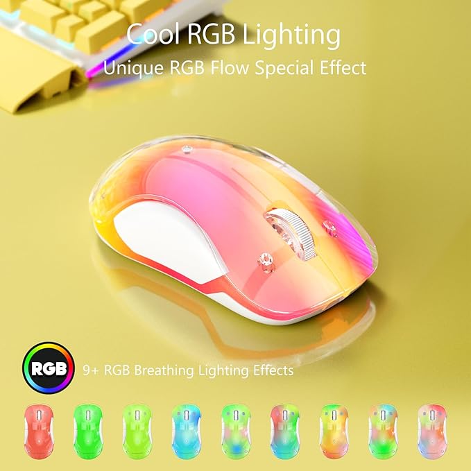 memzuoix 2.4G Wireless Mouse with Customizable Cover & 9-Color LED - Rechargeable Ergonomic, 1400 DPI, 5 Buttons, USB Receiver for PC/Mac - Yellow