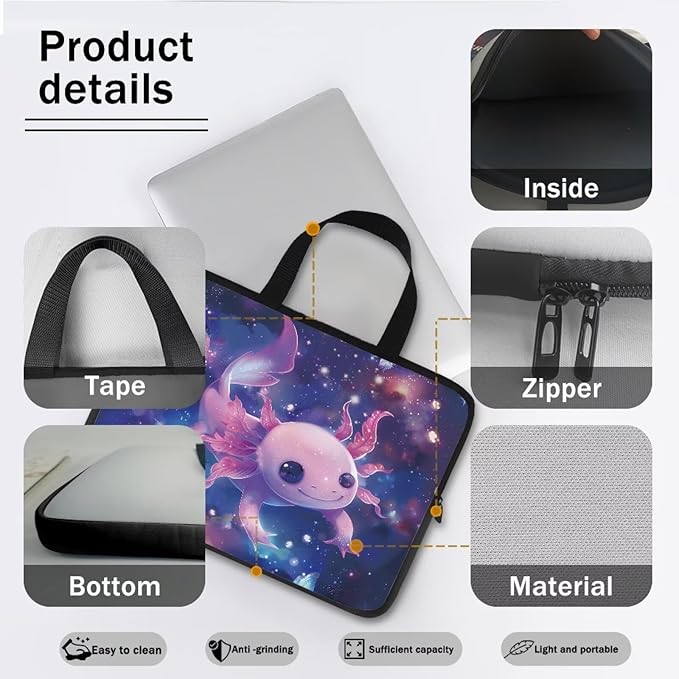 Cute Axolotl 15 Inch Laptop Handle Bag Computer Protect Case Pouch Holder Galaxy Space Notebook Sleeve Neoprene Cover Soft Carring Travel Case for Chromebook Computer Briefcase