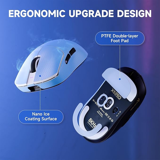 ATTACK SHARK X8 PRO 8K Wireless Gaming Mouse,PAW 3395PRO Sensor,40K DPI,Tri-Mode,55g Ultra-Light,Broadcom 52840 MCU Chip,Programmable Mice with Coiled Cable for PC/MAC/Win-White
