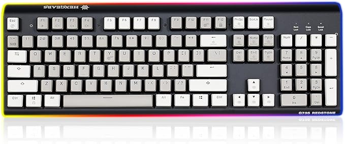 Hexgears GK735 Wired Full Size Mechanical Keyboard, Aluminum Housing Built for Gamers w/Kailh Box White Switch, White Backlit + Surrounded by RGB Light Strip, 104 Keys Gaming Keyboard for PC/Mac