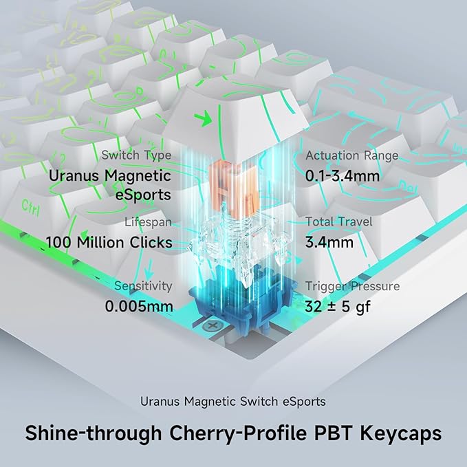 MCHOSE ACE 68 60% Mechanical Gaming Keyboard Wired Rapid Trigger Hall Effect Keyboard Magnetic Switch Hyper-Fast 8000Hz Adjustable Actuation, Hot Swap, RGB PC MAC Laptop (White Topographic Ice Rhino)