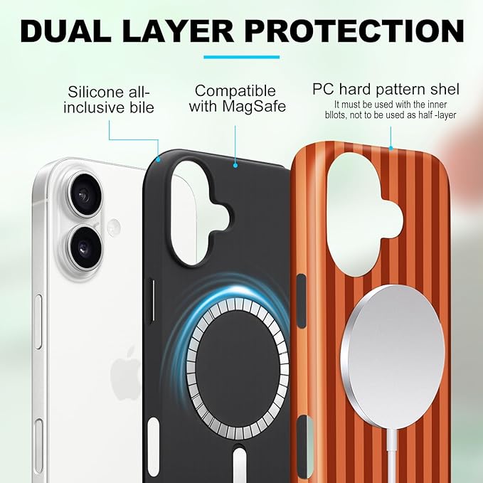 Magnetic for iPhone 17 Case Cute Stripes Phone Case, Shockproof Slim TPU and Hard PC Protective Phone Cover Compatible with MagSafe Designed for Women Girls, Deep Brown