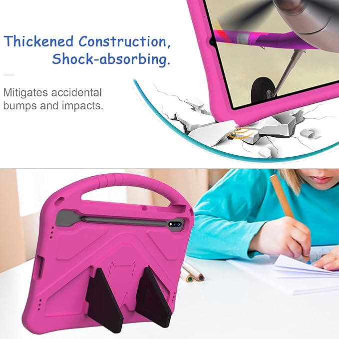 Kids Case for Samsung Galaxy Tab S10+/S9+/S8+/S7 FE/S7+/S9 FE+ 12.4", Techcircle Light Weight Shock Proof EVA Foam Handle Rugged Stand Protective Case for Galaxy Tab S9 FE Plus/S10 Plus 2024, Rose