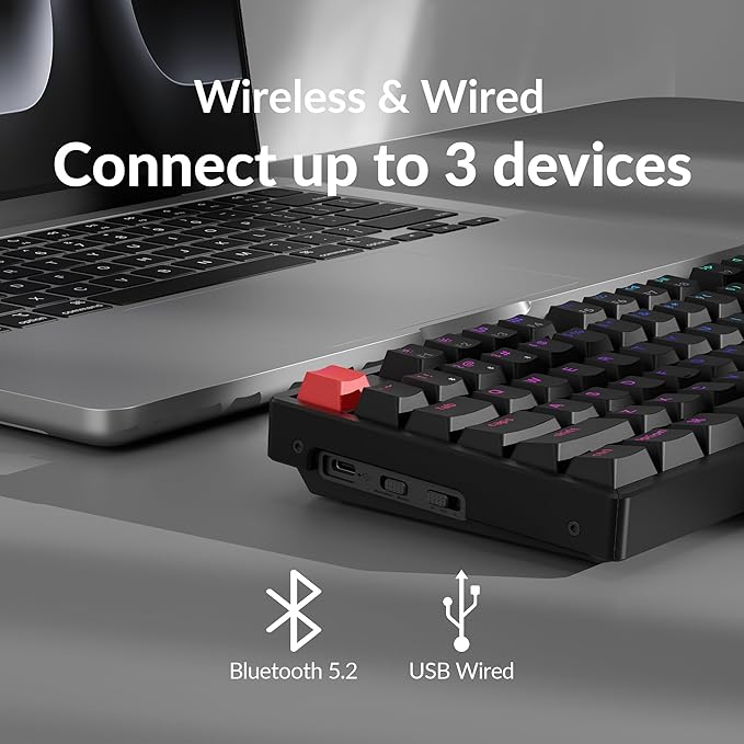 Keychron K10 QMK Bluetooth Wireless/Wired Mechanical Keyboard, Full-Size Layout Hot-Swappable Gaming Keyboard with Keychron Super Banana Switch, RGB Backlit, Aluminum Frame for Mac/Windows-Version 2