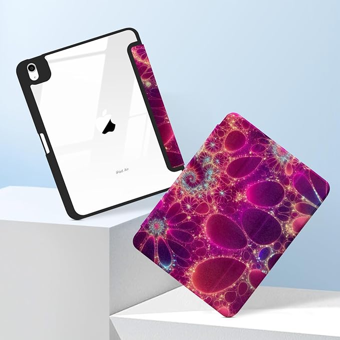MrARTIST for iPad Air 11 Inch Case M3/M2 - Air 5th/4th Generation 10.9" Cute Women Girls Girly Kawaii Aesthetic Kawaii Design for Apple Air Tablet Cover with Pencil Holder, Purple Flower