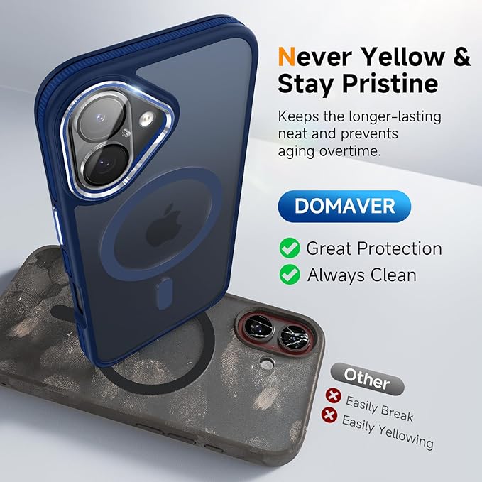 Magnetic 3 in 1 for iPhone 17 Case, [Omni-Directional Protection] with 1x Screen Protector + 1x Camera Cover, [Seamless Work with Magsafe] Translucent Protective Silm Phone Case for iPhone 17 Blue