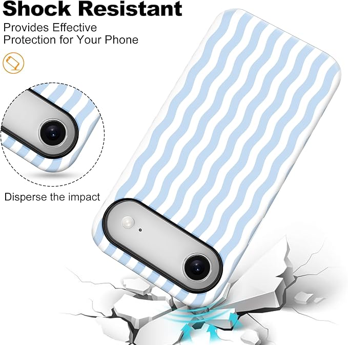 Magnetic for iPhone 17 Air Case Cute Wavy Stripes Phone Case, Shockproof Slim TPU and Hard PC Protective Phone Cover Compatible with MagSafe Designed for Women Girls, Blue